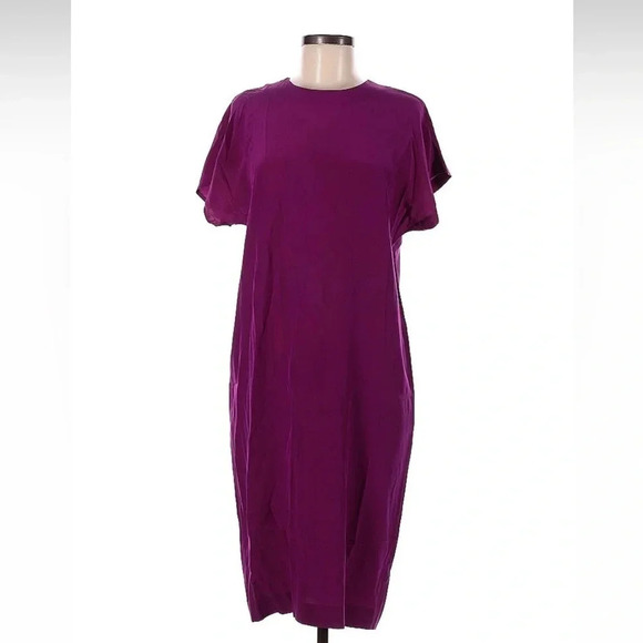 Vintage Liz Claiborne 90s 100% Silk Dark Pink Fuchsia Sheath Dress Size 8 Medium - Picture 10 of 10